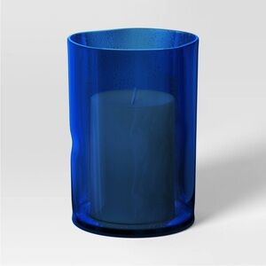 THRESHOLD NWT glass hurricane pillar candle holder -blue -medium